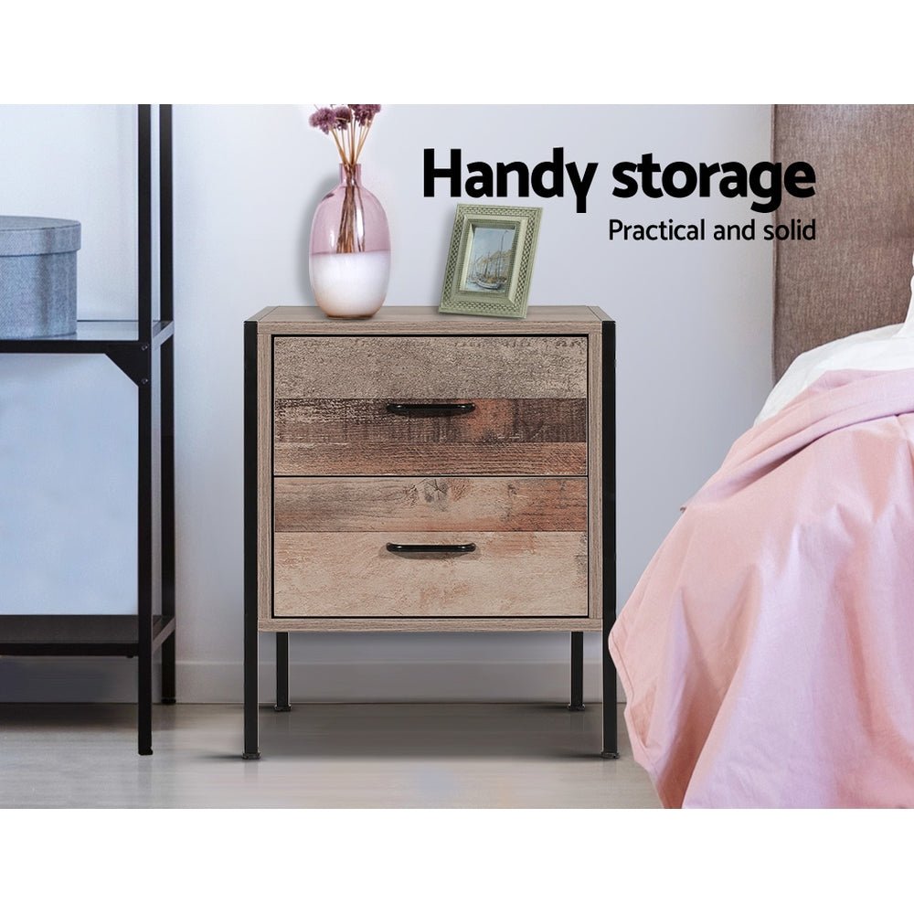 Artiss Bedside Table 2 Drawers with Shelf - TARA Oak