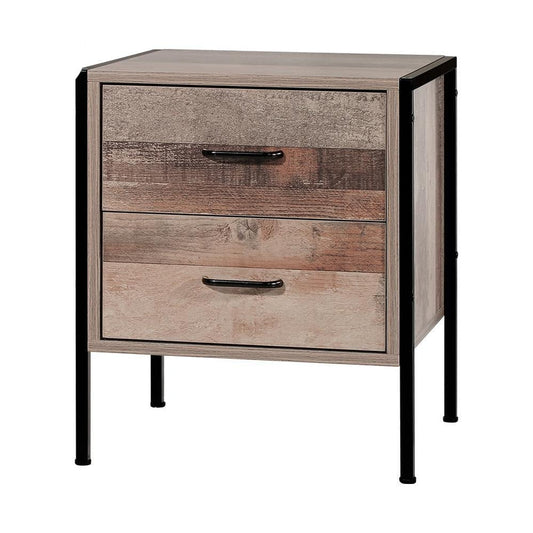 Kids metal oak bedside table with drawers for storing bedtime essentials.