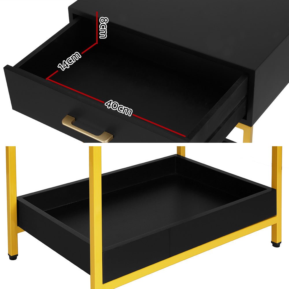 Artiss Bedside Table Drawers Side Table Shelf Storage Nightstand Black MASON - Kids Mega Mart