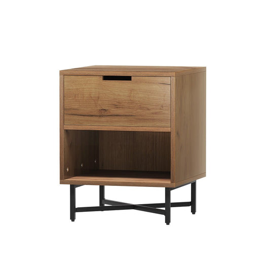 Rust Oak bedside table with drawers for kids bedroom storage and organization.