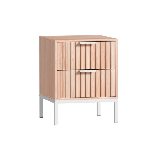 Kids white bedside table with two drawers for storage, ideal for bedroom organization.