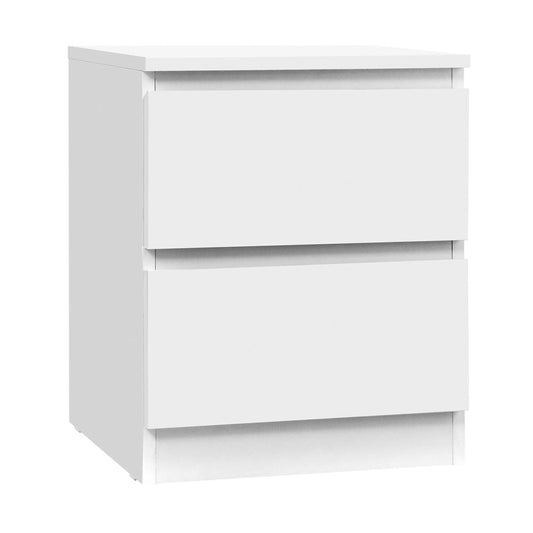 Kids white bedside table with drawers, perfect for organizing essentials in a childs bedroom.