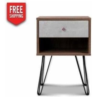 Kids grey and walnut bedside table with drawer, stylish and functional storage solution.