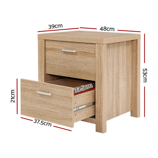 Beige bedside table with drawers ideal for childrens room organization and storage solution.