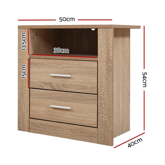 Oak bedside table with drawers for kids bedroom organization, Artiss furniture.