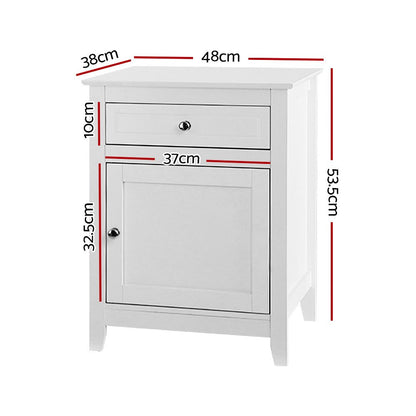 White bedside table with big storage drawers ideal for childrens room organization and decor.