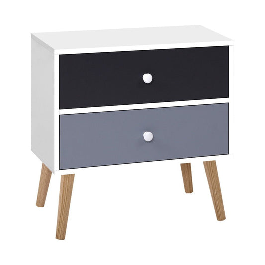 Kids bedside table with drawers and side storage, perfect for storing toys and books.