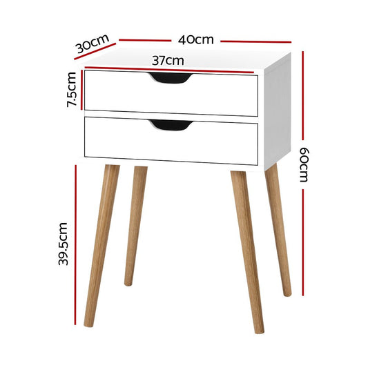 White wood bedside table with drawers, ideal for childrens bedroom storage and organization.