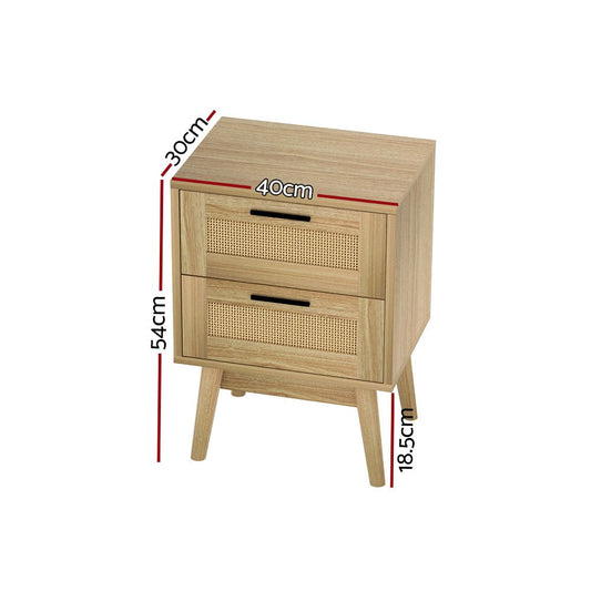 Artiss Rattan Bedside Tables with 2 Drawers, perfect for storing kids bedtime essentials.