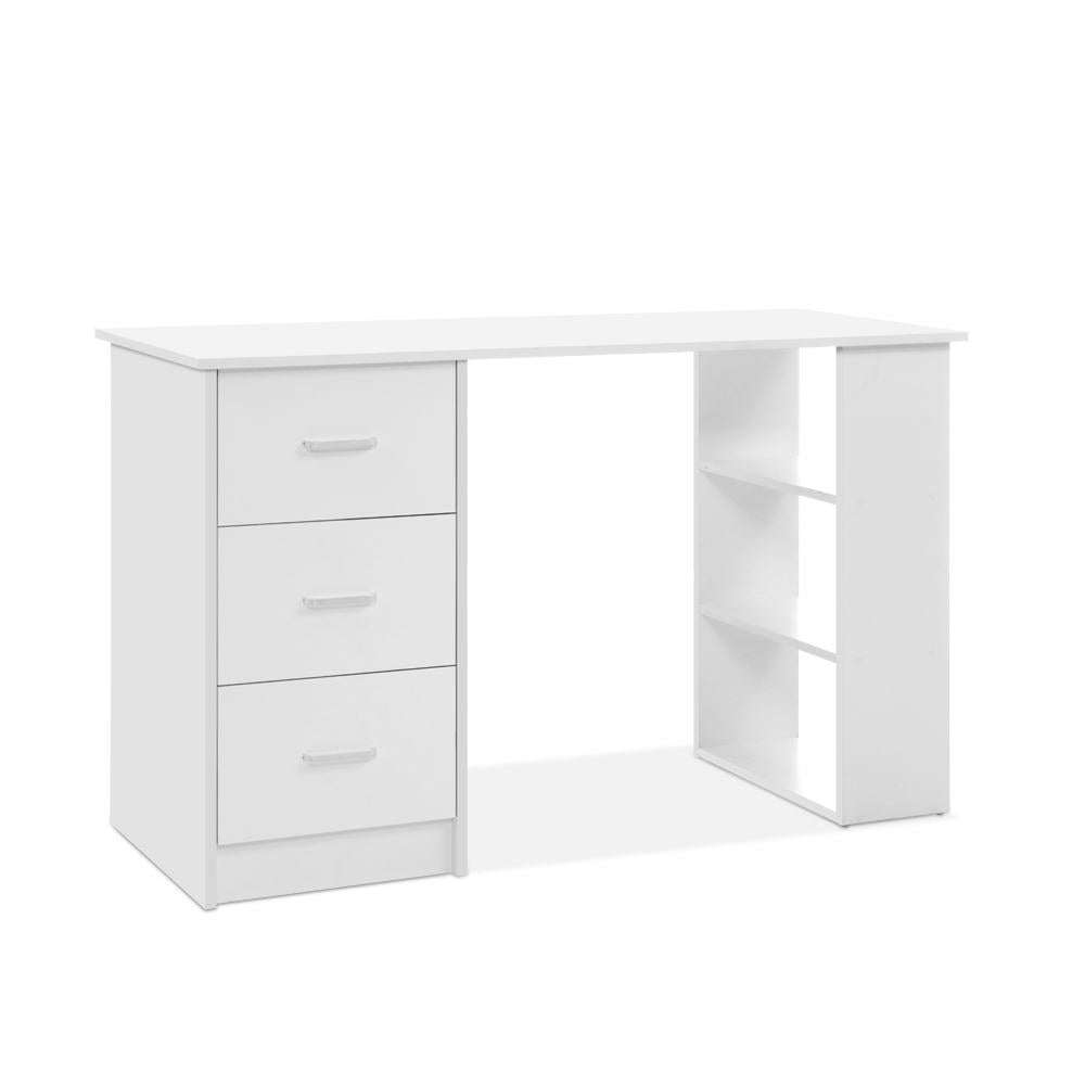 Artiss white computer desk with 3 drawers and shelves, ideal for kids study area.