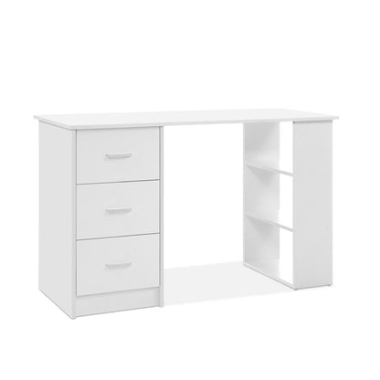 Artiss white computer desk with 3 drawers and shelves, ideal for kids study area.