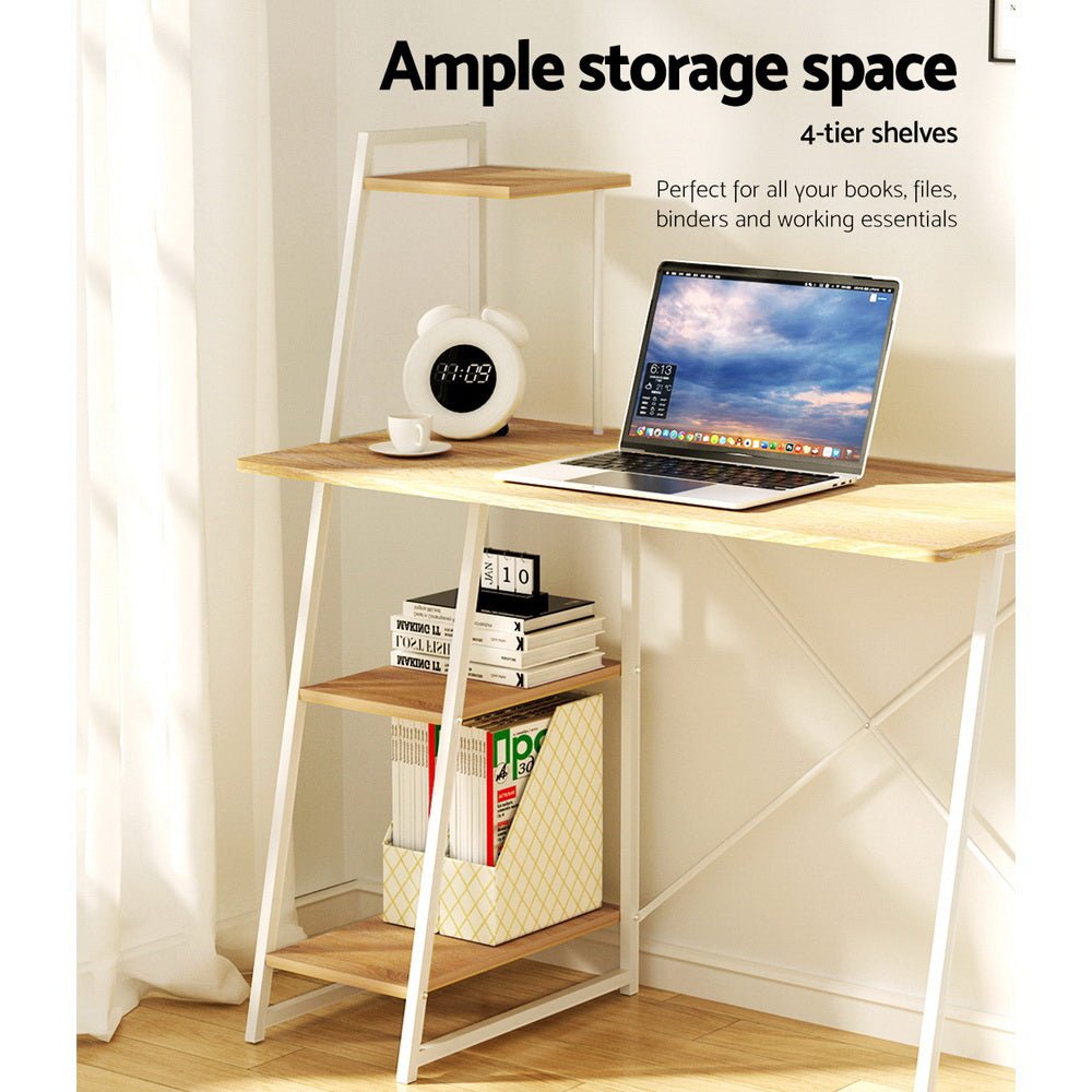 Kids oak computer desk with bookshelf storage, 100cm, ideal for homework and playtime.