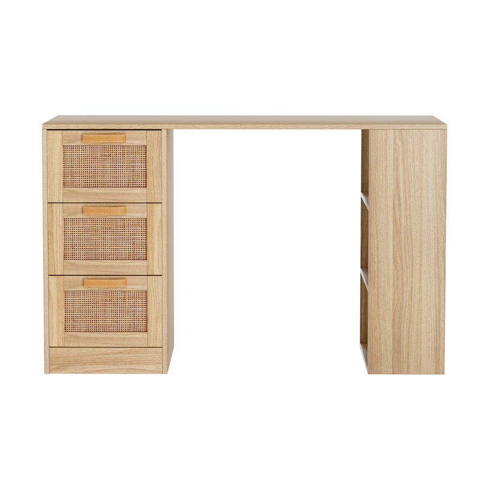 Kids 120CM Rattan Oak office desk with drawer for home study. Ergonomic design.