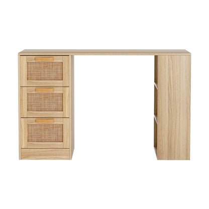 Kids 120CM Rattan Oak office desk with drawer for home study. Ergonomic design.