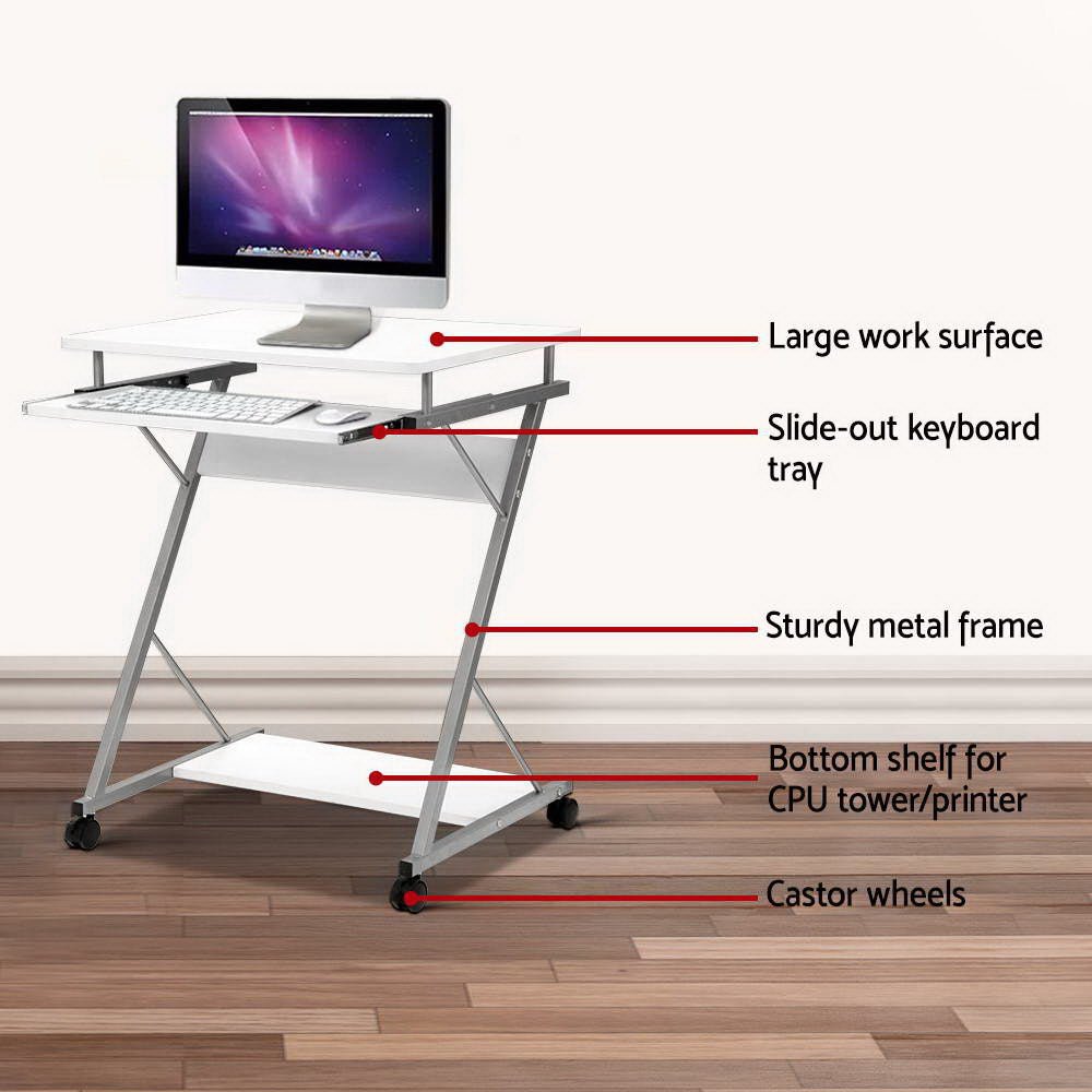 Artiss White Kids Computer Desk with Keyboard Tray and Shelf for home study activities.