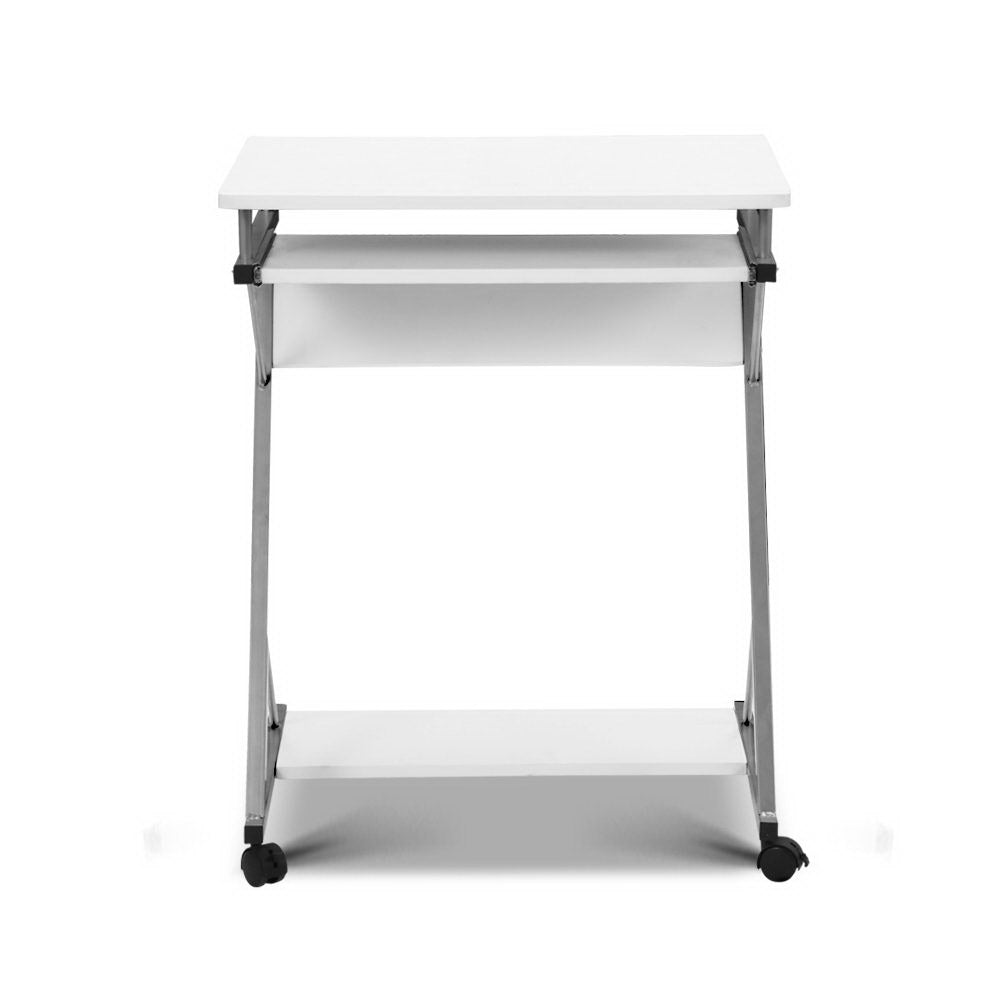 White computer desk with keyboard tray and shelf, perfect for childrens study and play.