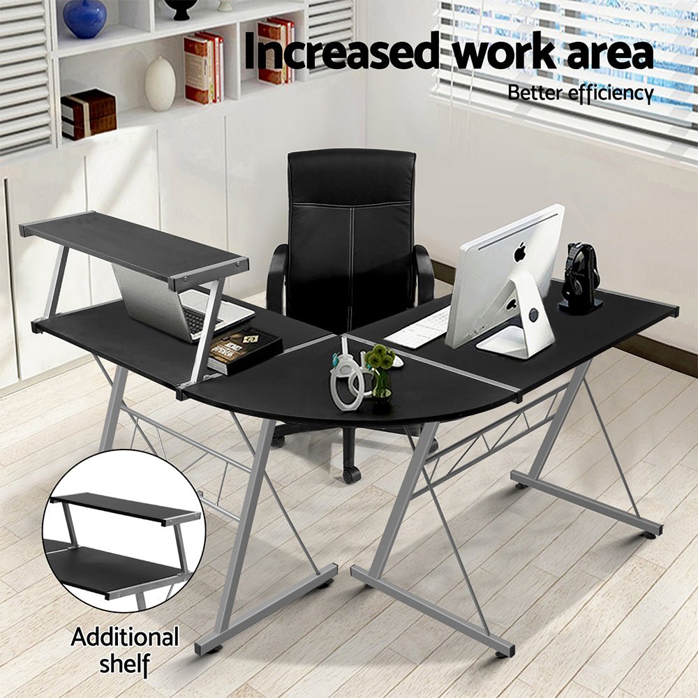Artiss L-Shape Black Computer Desk for kids study and gaming, versatile and ergonomic.