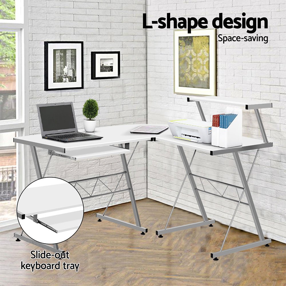 Artiss white L-shape desk designed for teens and adults for stylish and functional home offices