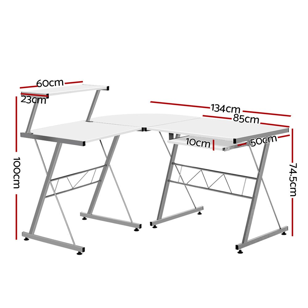 White L-shape desk for teens and adults, ideal for home office or study space.