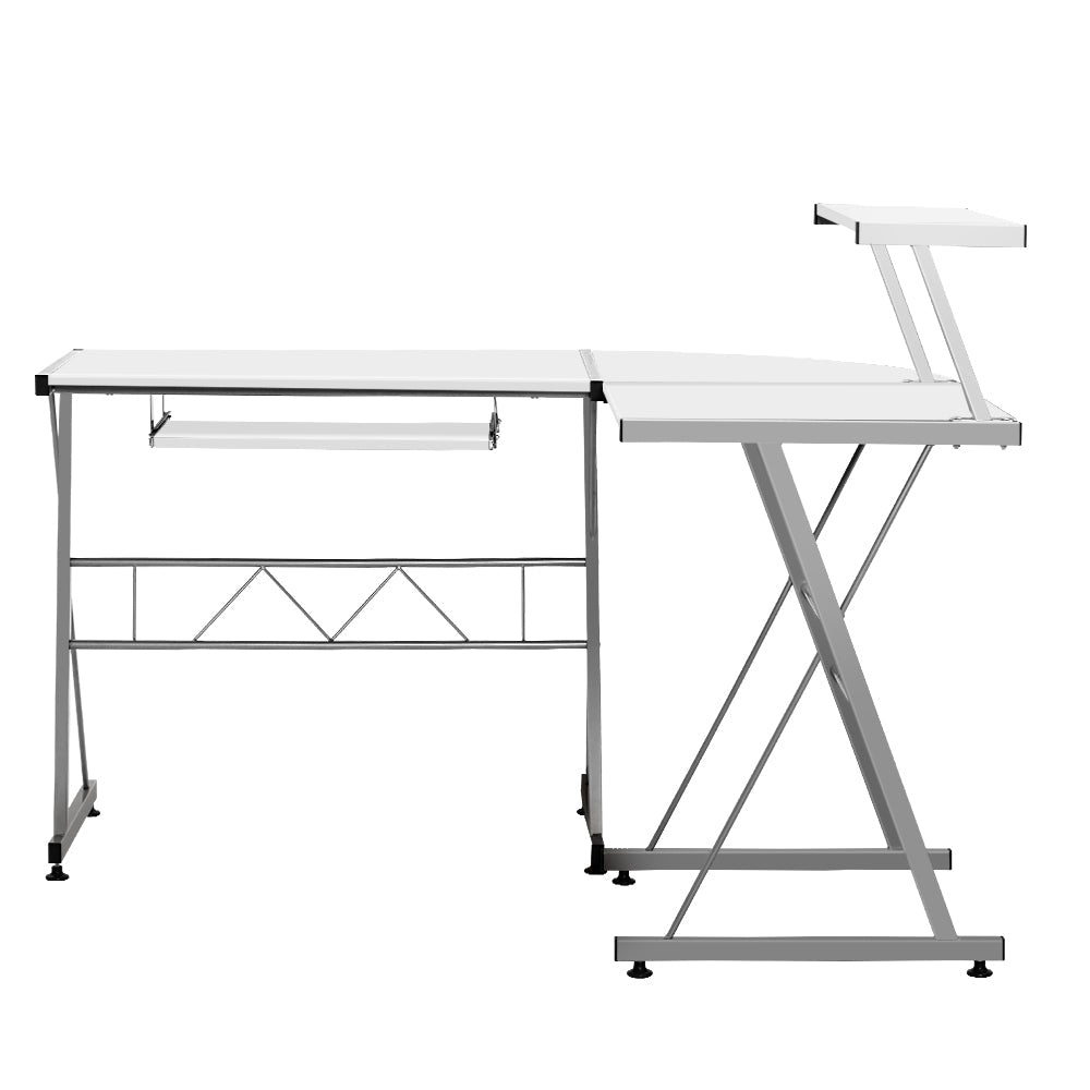 White L-shape computer desk for kids and adults with modern design for home office.