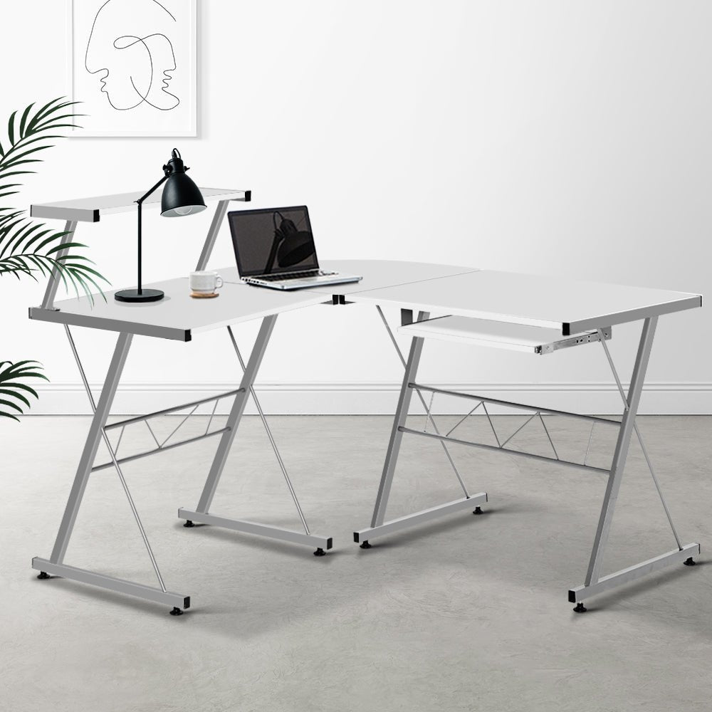 White L-shape desk for kids and adults, ideal for home office or study space.