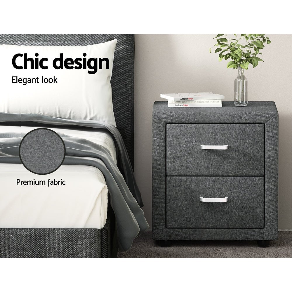 Artiss grey fabric bedside table for kids bedrooms, storage and style in one piece.