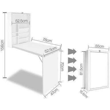 Artiss Foldable Desk with Bookshelf White Measurements