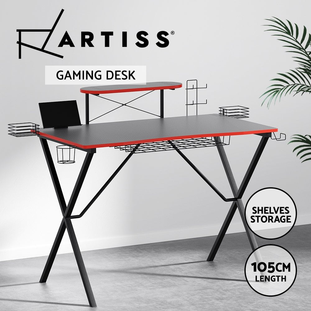 Artiss Gaming Desk Computer DesKing Single Table Storage Shelves Study Home Ofiice 105CM