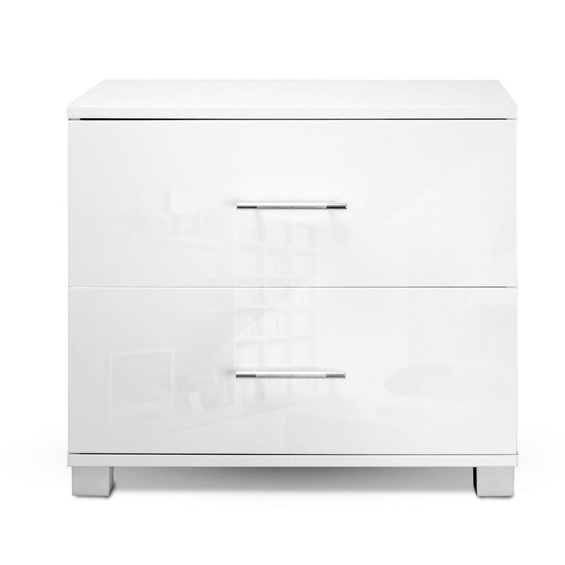 Buy Kids Furniture Artiss High Gloss Two Drawers Bedside Table White
