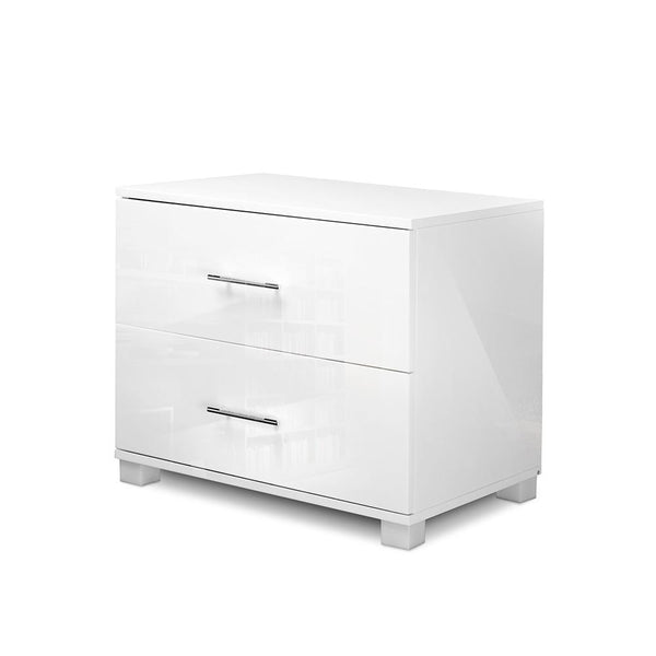 Artiss High Gloss Two Drawers Bedside Table White | Kids Mega Mart | Shop Now!