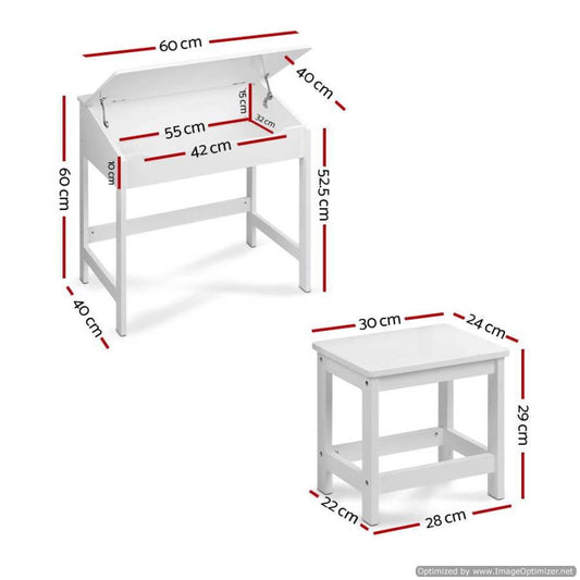 Buy Kids Furniture Artiss Kids Lift-Top Desk and Stool White