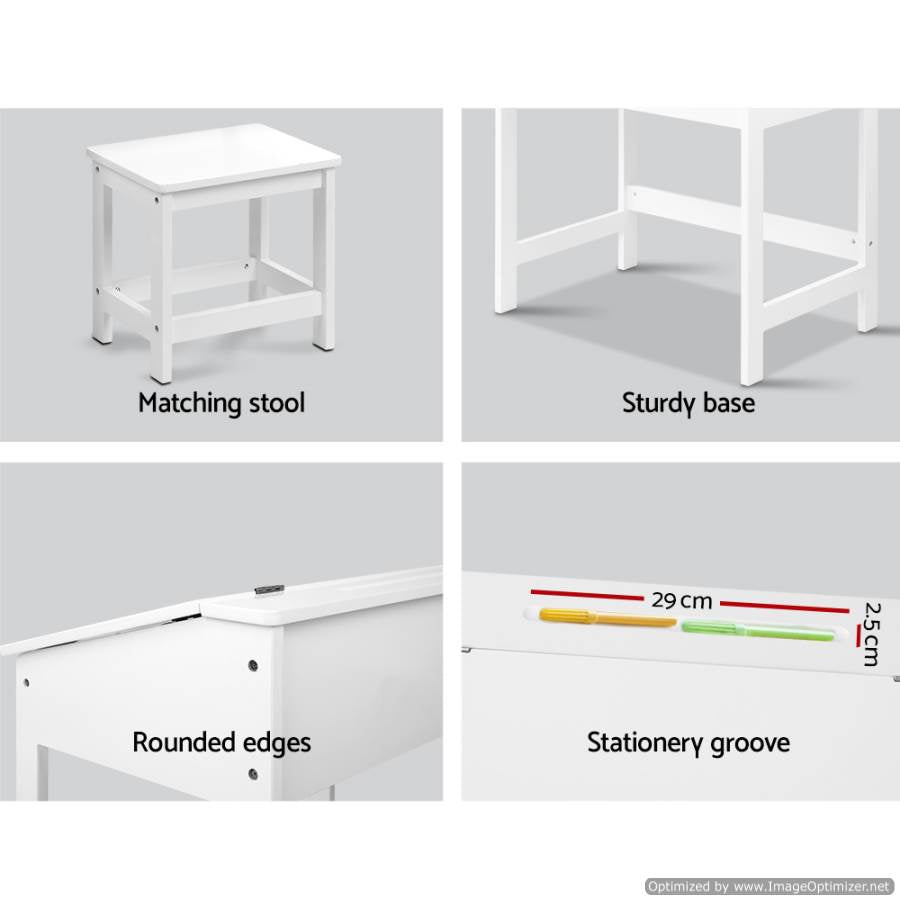 Furniture Set Artiss Kids Lift-Top Desk and Stool - White