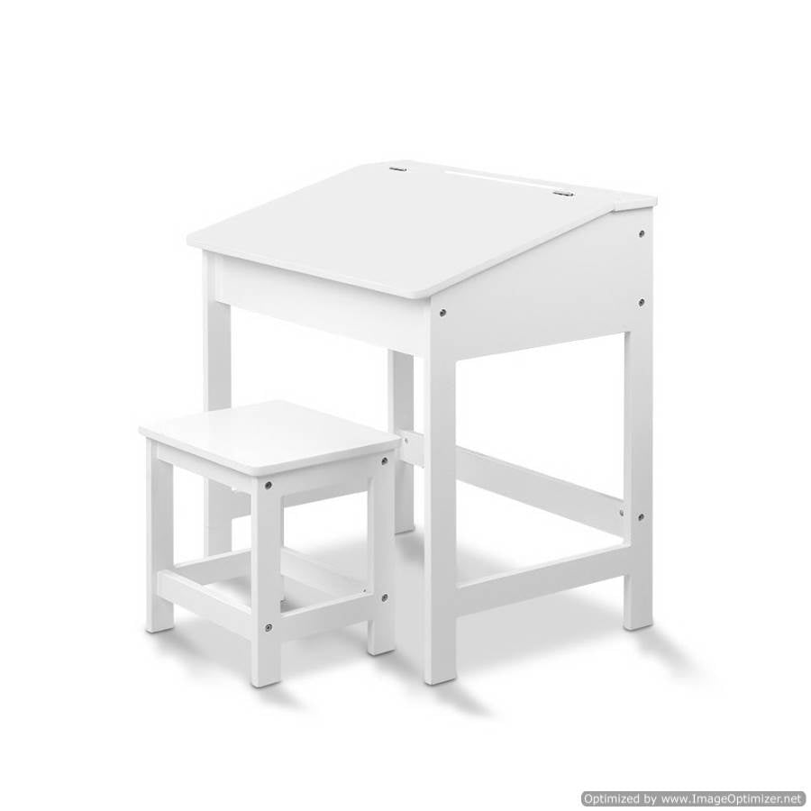 Furniture Artiss Kids Lift-Top Desk and Stool - White