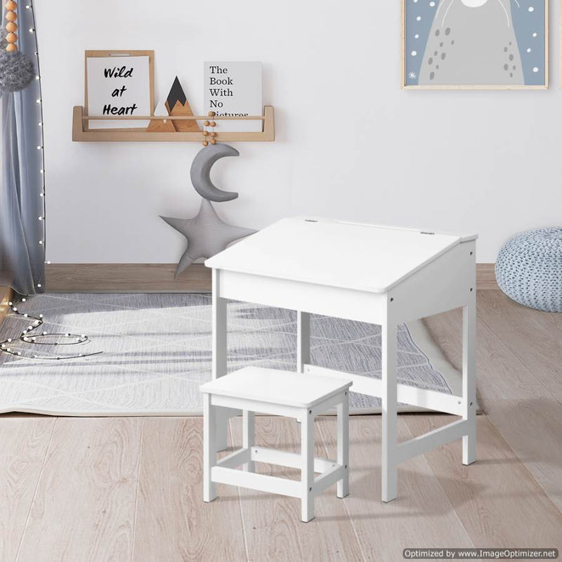 Shop Kids Furniture Artiss Lift-Top Desk with Stool White