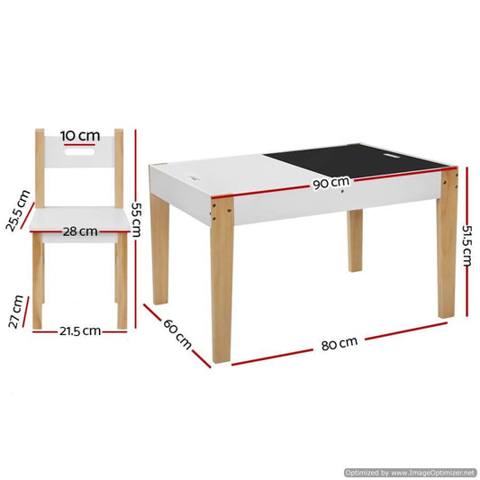 Artiss Kids Table and Chair | White and Natural, with built-in storage desk for home play.