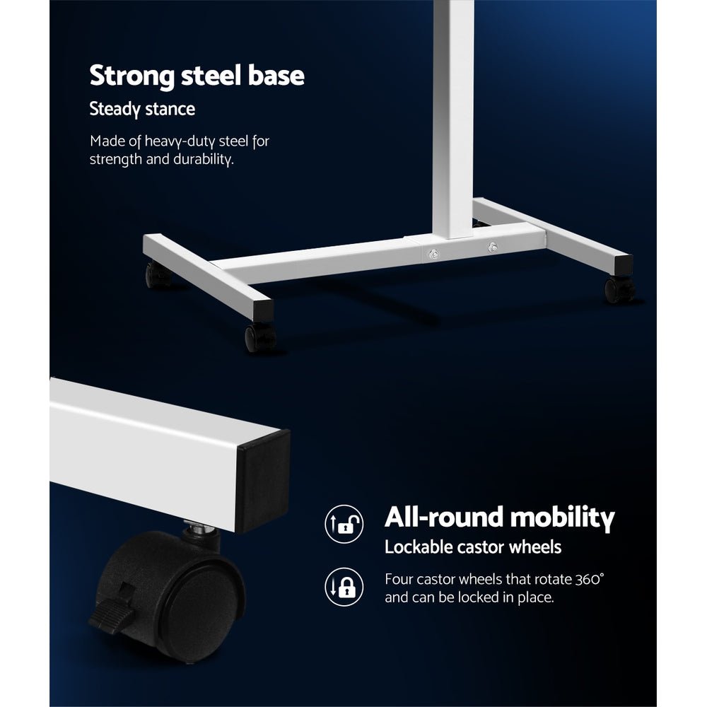 White laptop stand with 360 rotation and USB cooler for kids ergonomic home setup.