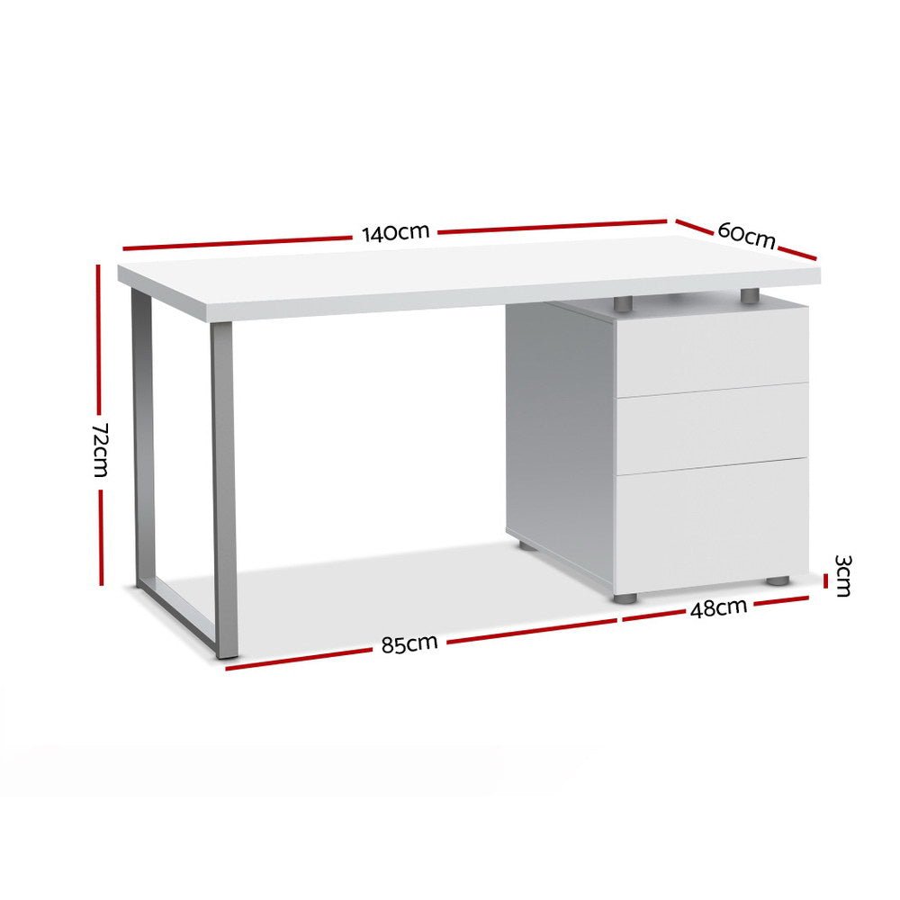 Artiss White Metal Desk - Drawer Functionality