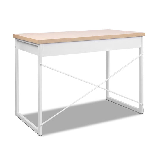 Artiss white metal computer desk with wooden top and drawers for kids study corner