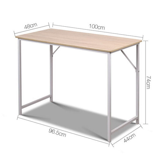 Artiss oak and white metal computer desk for kids home office with minimalist design.