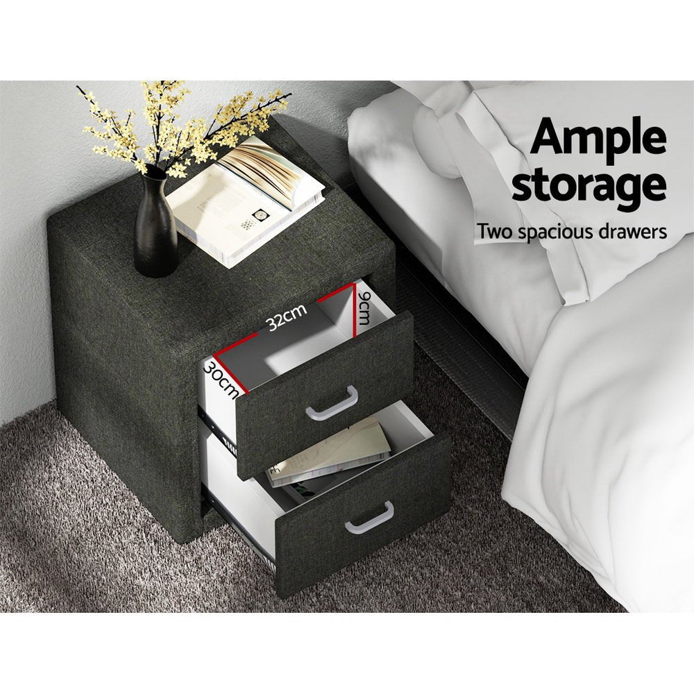 Artiss 2X Bedside Table 2 Drawers Fabric - CADEN Charcoal main image 0