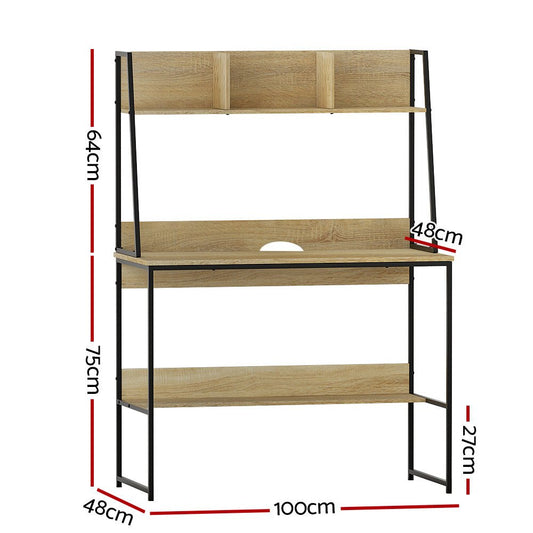 Artiss Oak Computer Desk | Childs study table with bookshelf for organized storage.