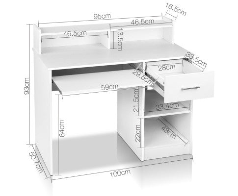 Kids white office computer desk with storage, perfect for studying and organizing school supplies.