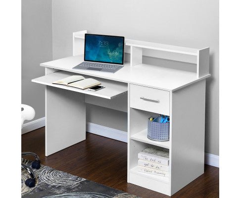 Artiss white computer desk with storage, ideal for childrens home study and organization.