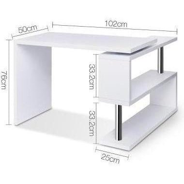 Artiss Rotary Corner Desk with Bookshelf White Measurements