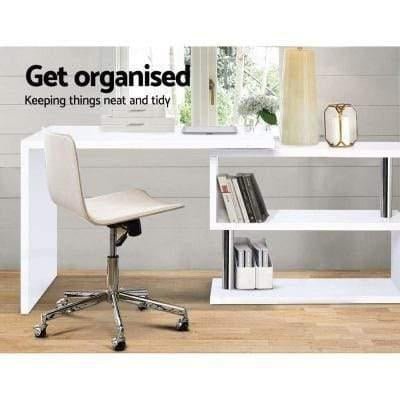 Buy Kids Furniture Artiss Rotary Corner Desk with Bookshelf White