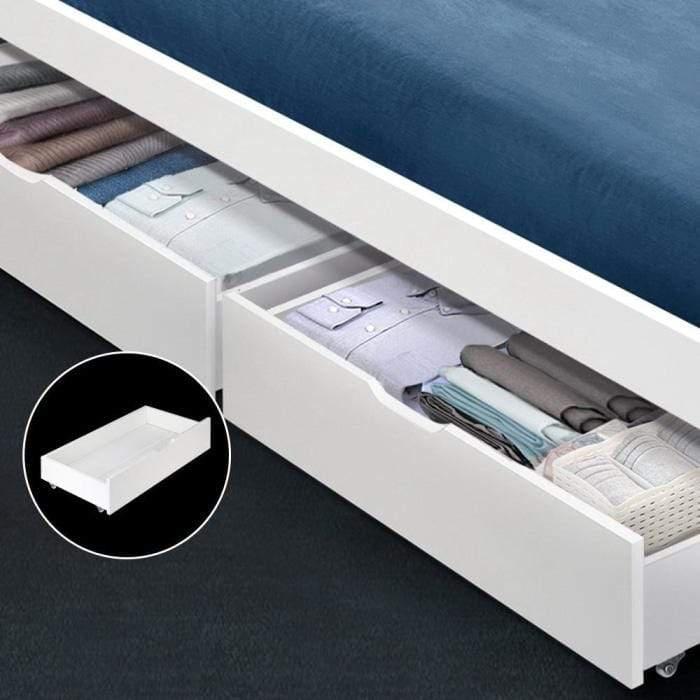 Artiss Single Size Wooden Trundle Drawers White Set of 2 