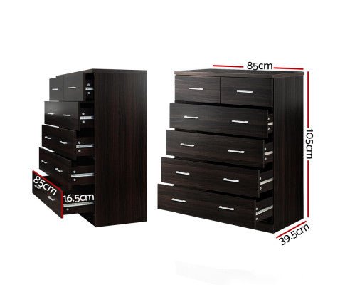 Artiss tallboy 6-drawer storage cabinet in walnut, perfect for organizing toys and clothes.