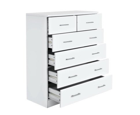 Artiss Tallboy 6 Drawers Storage Cabinet in White for organized kids room storage solution.