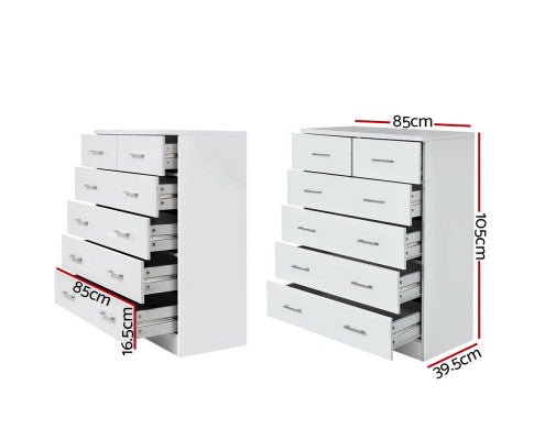 Furniture Artiss Tallboy 6 Drawers Storage Cabinet White Dimensions
