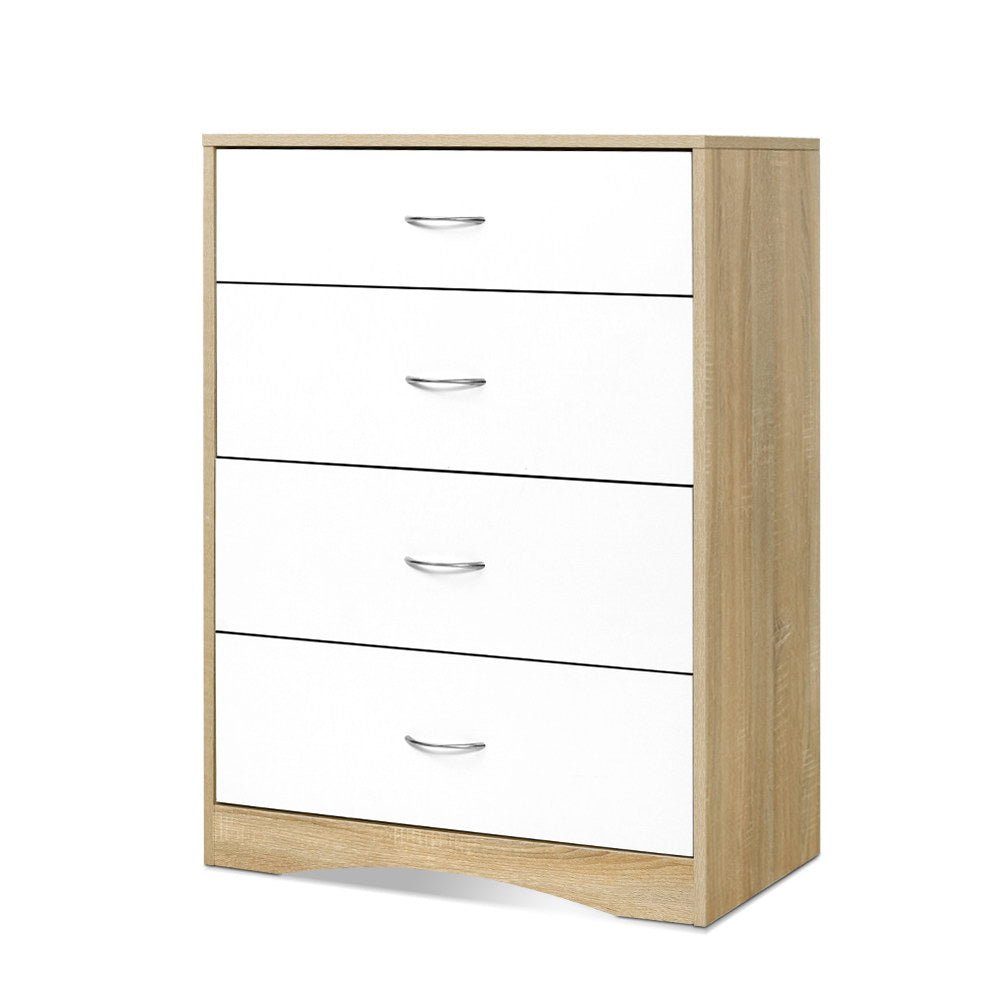 Artiss 4 Chest of Drawers Tallboy Dresser Table Bedroom Storage White Wood Cabinet | Kids Mega Mart | Shop Now!